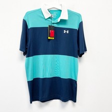 Under Armour Mens Playoff Polo Loose Fit Size M Teal  Navy Stripes