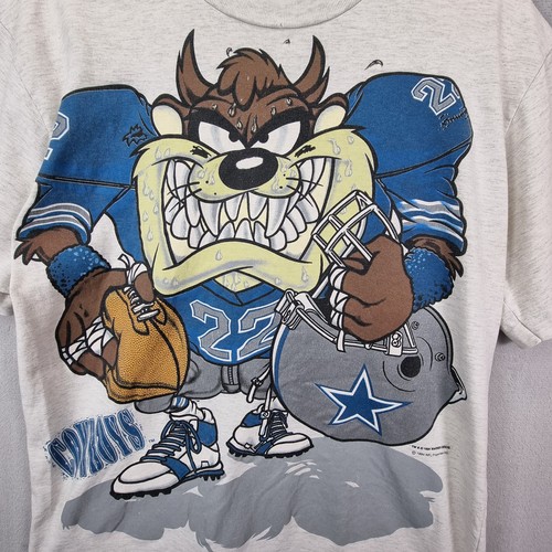 Taz NFL Dallas Cowboys T-Shirt Herren Large Grau 1994 Looney Tunes Vintage - Bild 3 von 21