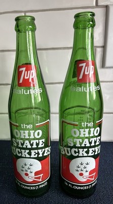 2 Vintage 7-UP Ohio State University OSU Football Commemorative Bottles 1970s