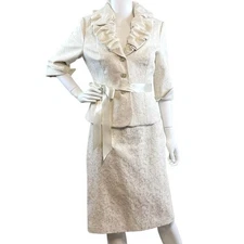 Victor Costa Jacket Skirt 2 Pc Set Shimmer MOB Church Suit Cream-Ivory Size 8