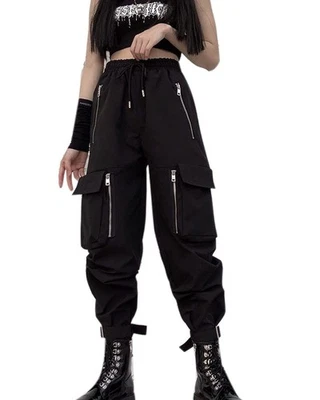 Pantalon Cargo Jogger Femme Noir Taille Haute XXL - Coupe Droite Streetwear - Photo 1/4