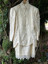 Vintage Jessica McClintock Bridal Suit Ivory Lace Jacquard Skirt Set Size 22 USA