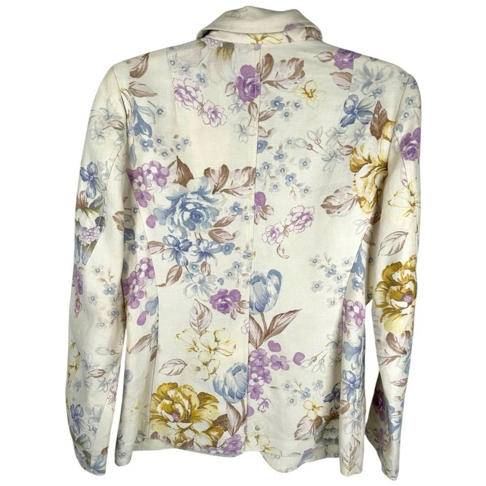 Chaqueta Blazer Etro Crema Estampado Floral Italiano Lino Dorado Botón Raro Talla 42/6 Foto 2 de 4