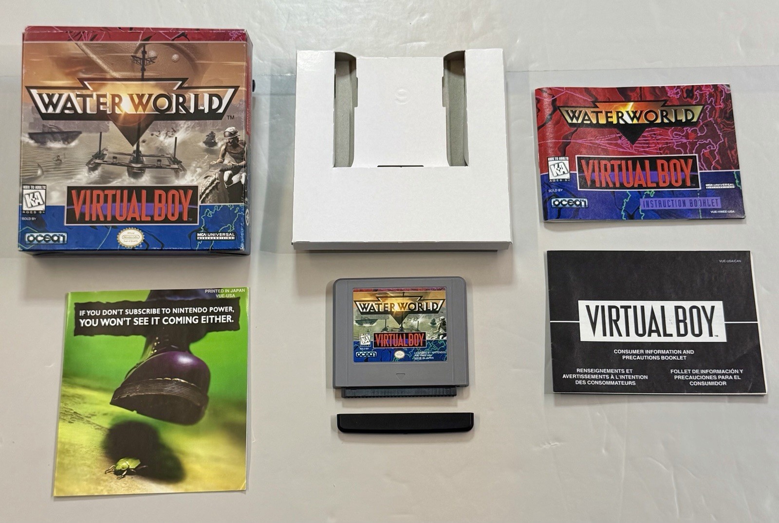 Waterworld (Nintendo Virtual Boy, 1995) Complete CIB Rare - Very Good Condition