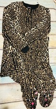 Nick  Nora Animal Print Pajamas Womens S Fleece Zip Leopard Cheetah Cat Footed