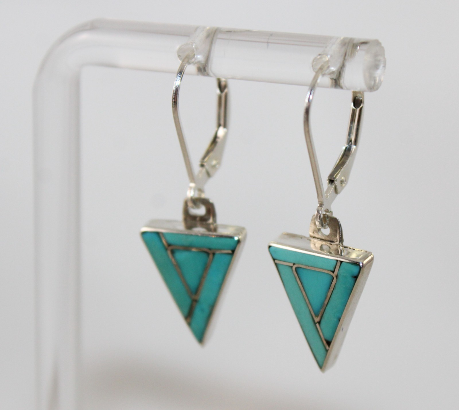 Sterling Silver Turquoise Inlay Triangular Shaped… - image 4
