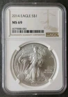 2014 $1 American Silver Eagle Dollar NGC MS69