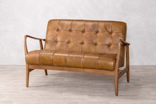 MID-CENTURY LEATHER SOFA RETRO STYLE WOODEN SOFA VARIOUS COLOURS AVAILABLE