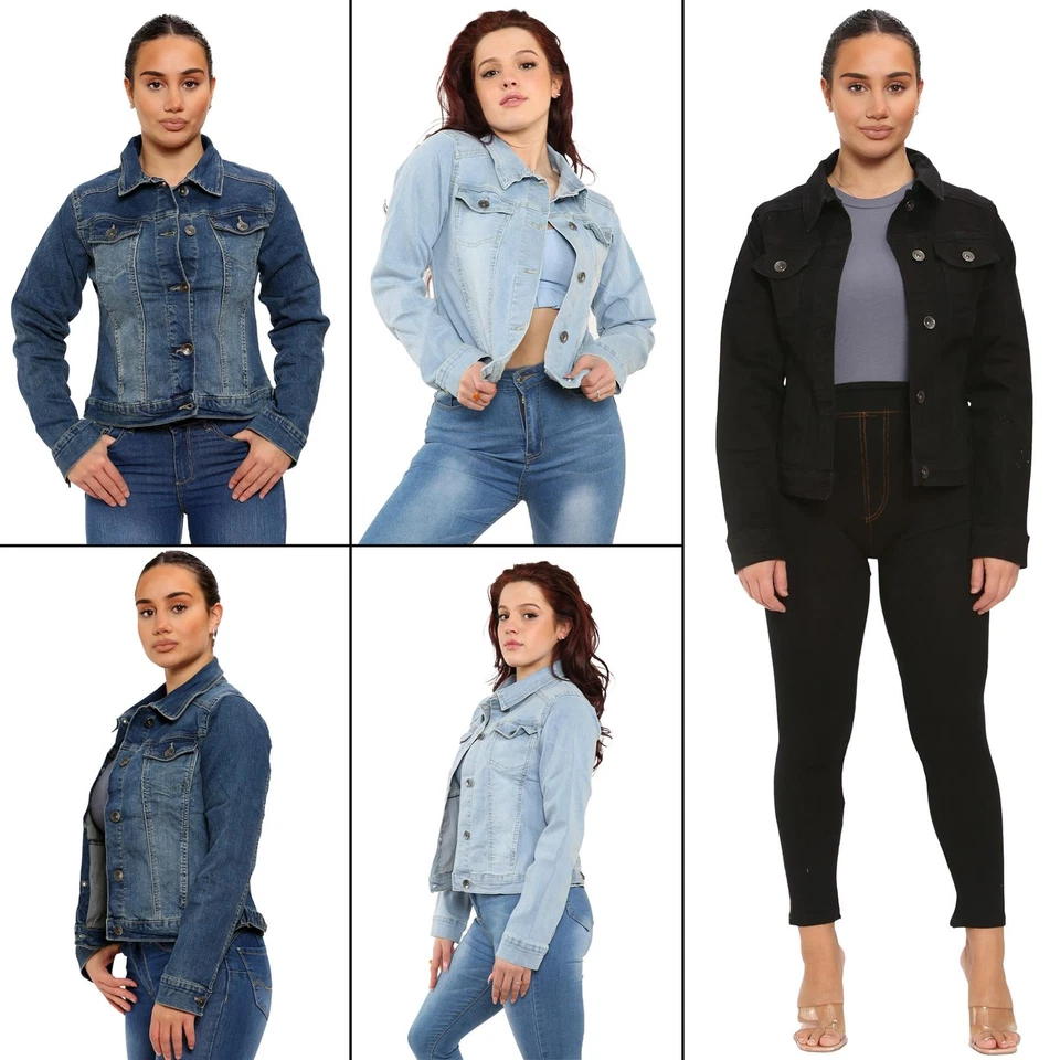 ENZO JEANS Enzo Denim-Stretchjacke klassischer lässiger Damenmantel mit Knopfleiste UK-Größen