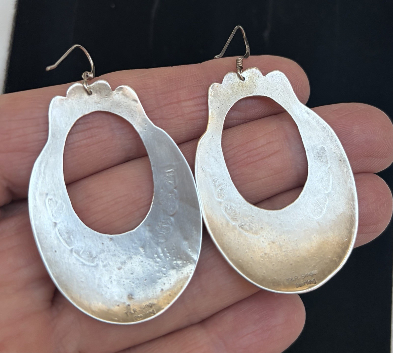 Large Navajo Sterling Silver Dangle Earrings - image 5