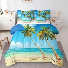 Ocean Beach Bedding Set King Size,Hawaiin Palm Tree 7 Piece Comforter Set,Sum...