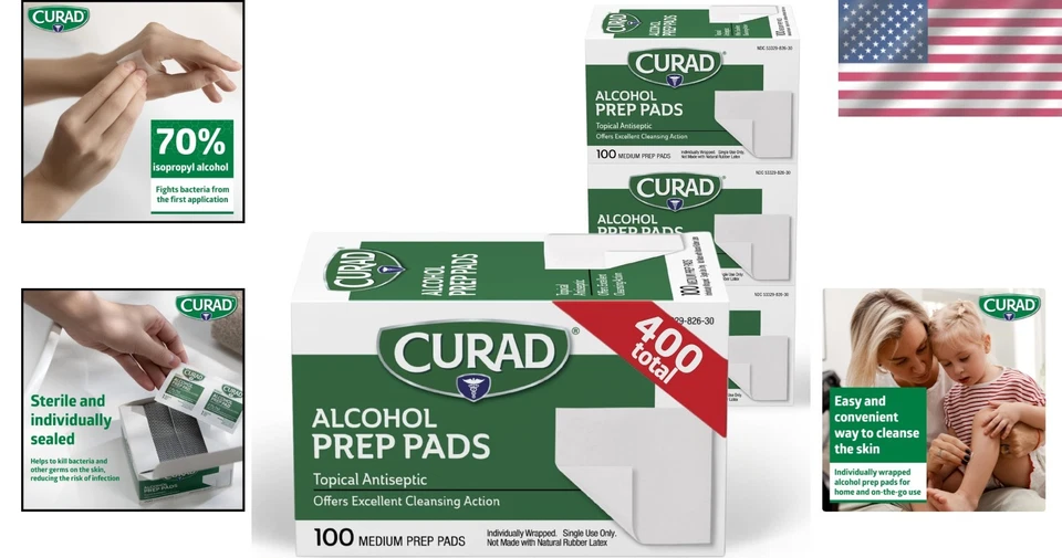 Almohadillas de preparación de alcohol isopropílico 70 % - 4 cajas de 400 toallitas estériles para uso diario Foto 2 de 4