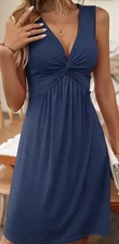 Vibrant Solid Color Twist Front Knit Dress - Elegant V-Neck Sleeveless Polyester