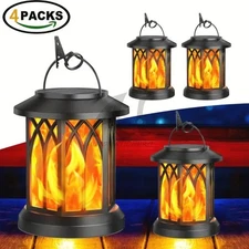 Hanging Solar Lights Lantern Outdoor Flickering Flames Solar Outdoor 4 Pack
