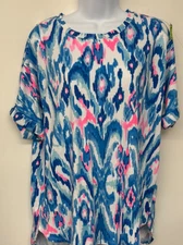 NWT Crown & Ivy Tee Top Size L Tie Dye Short Cuffed Sleeves MRSP $39.50