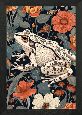 Frog in Floral Garden Framed Wall Art Poster Canvas Print Picture