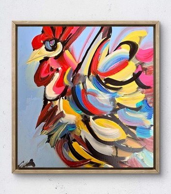 CORBELLIC Red Rooster 12x12 Abstract Expressionism Fine Art Original Collectible