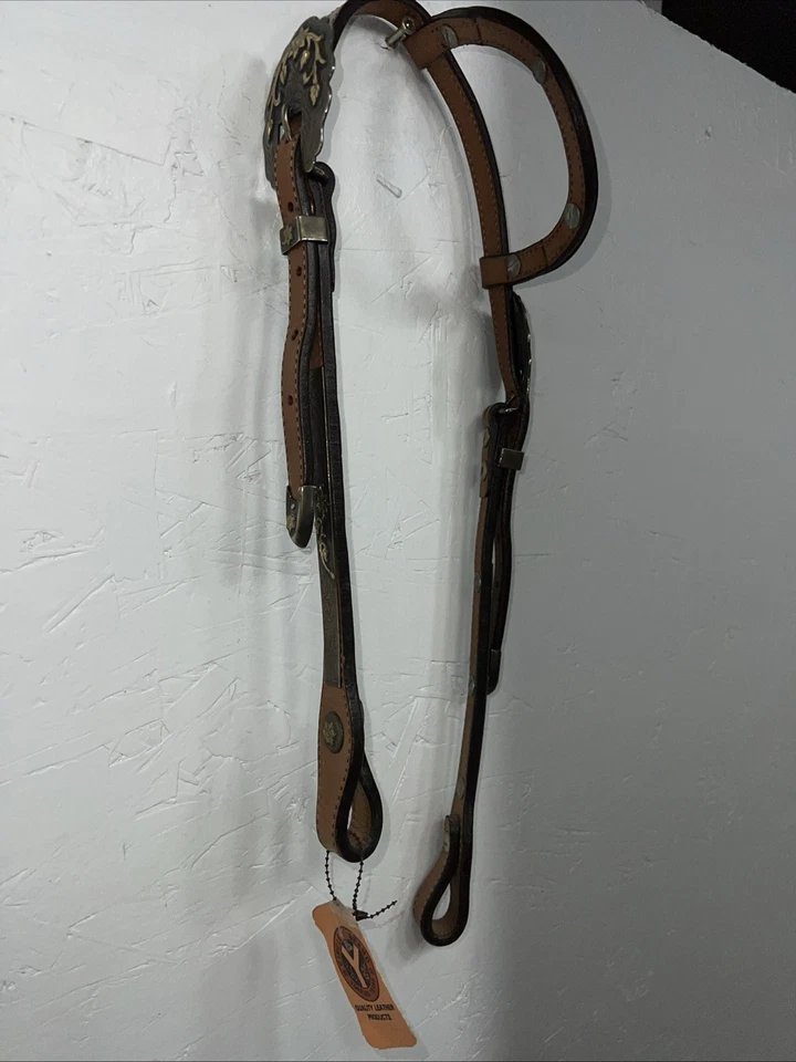 New Circle Y One Ear Leather Metal Plate Headstall #287-7107 U-37 - Image 3 of 4