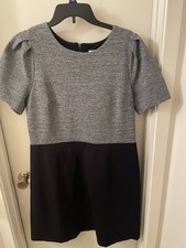 LOFT Gray/Black Colorblock Shift Dress Knee Length Short Sleeve Zip Back 12
