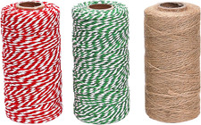 3 Rolls Christmas Cotton Twine and Natural Jute String Rope for Gift Wrapping Ta