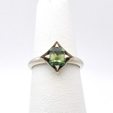 Solid 14k White Gold Natural Parti Green Sapp...