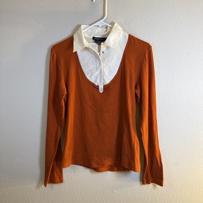 E3 By Etcetera Orange And White Size Large Collar Career Wear Y2K  Vintage