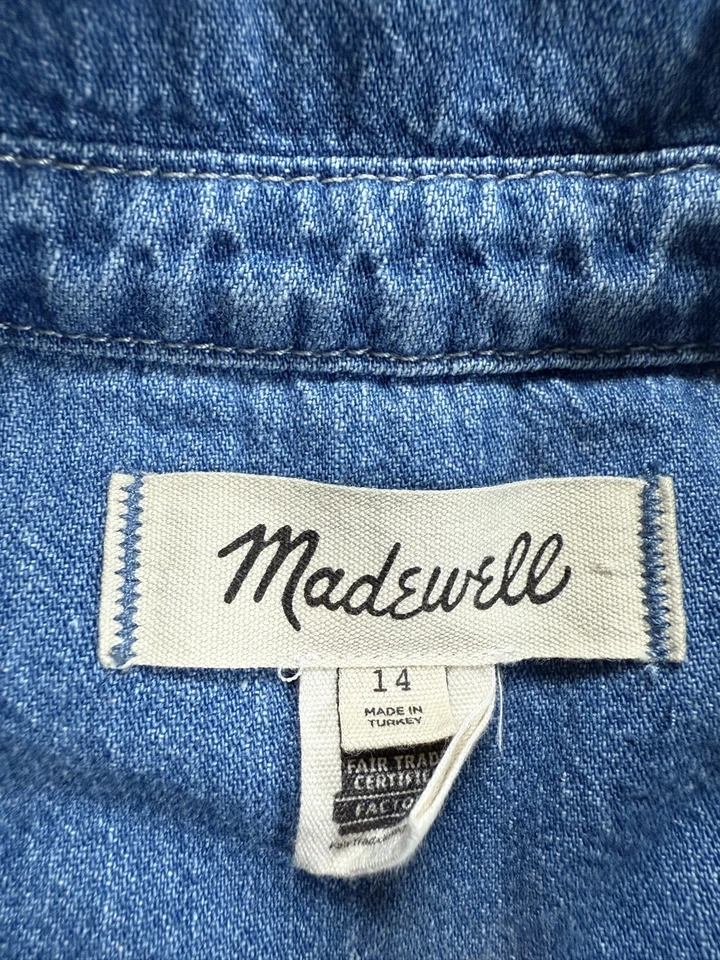 Vestido Madewell para mujer talla 14 azul denim con botones y corbata frontal Foto 3 de 4