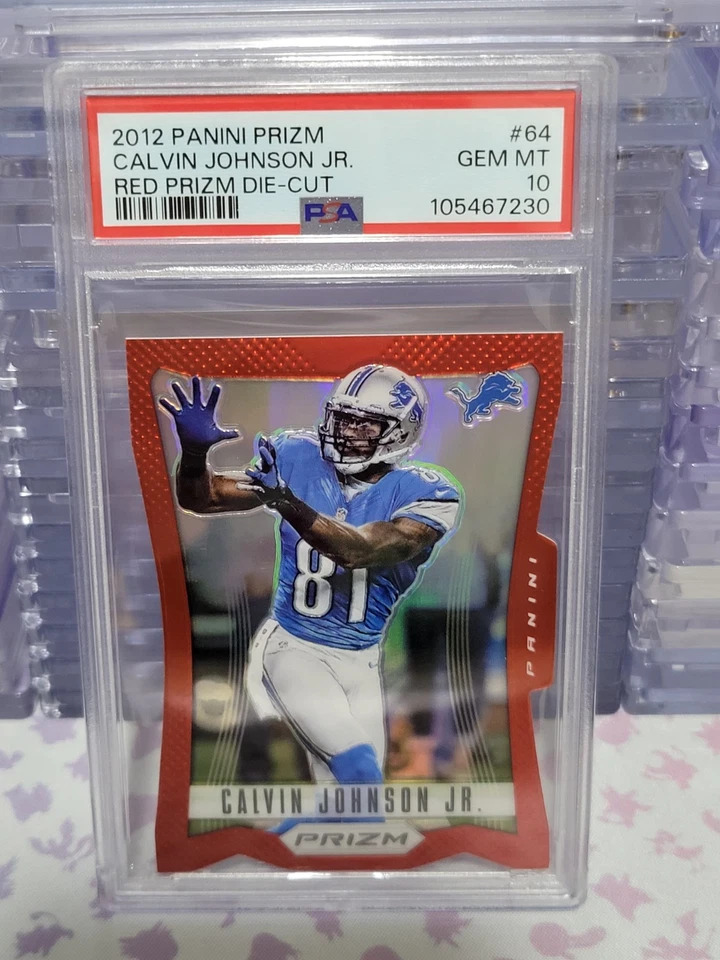 2012 Panini Prizm - Calvin Johnson #64 Red Prizm Die-Cut PSA 10 GEM MINT POP 4 - Image 2 of 4