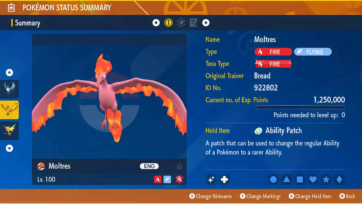 Moltres Kanto Shiny 6IV // Pokemon Scarlet & Violet // Evs 