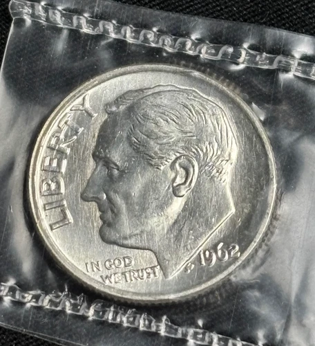 1962 Roosevelt Dime, AU/MS Details, 90% Silver, ( No Mint Marks )