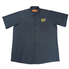 Vintage B-17 Memphis Belle Button Front Shirt Mens XL Black Short Sleeve Red Kap