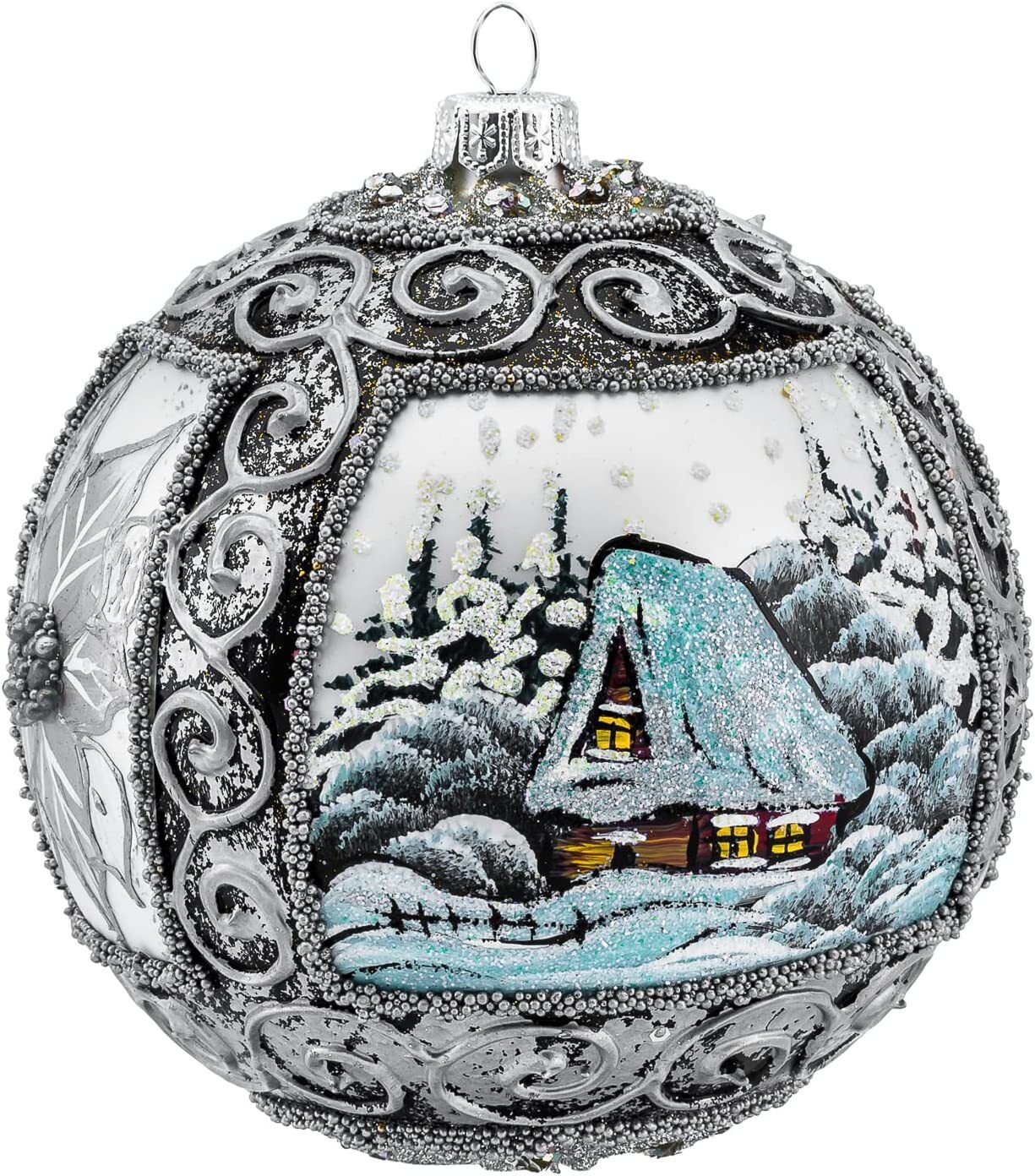 Polish Christmas Ornament Winter View with Poinsettia Blown Glass Bauble 150mm14 eBay