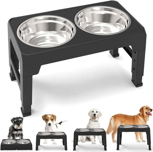 Elevated Dog Bowl Pet Feeder Stainless Steel Raised Food Water Stand w/ 2 Bowls - Picture 3 of 19