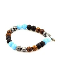 Steine Und MinéRaux. Armband Perlen HäMatit + Chalcedon Blau + Schwarz Onyx Matt