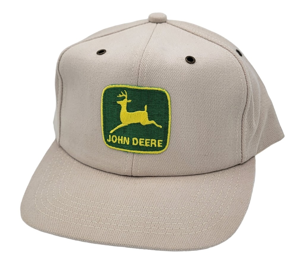 Vintage John Deere K-Products Made In U.S.A Snapback Cream Colored Hat Cap Rare