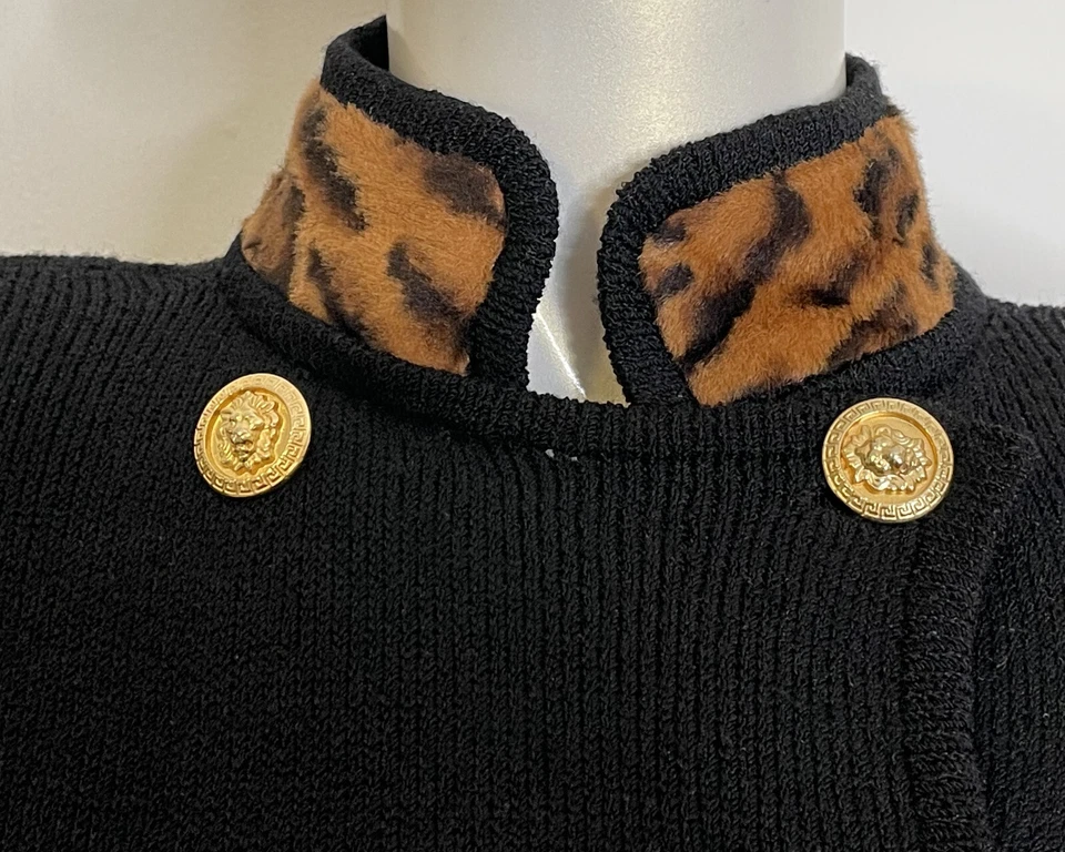 Don Sayres Neiman Marcus черный вязаное платье 8 искусственного тигрового меха DBL грудью кнопка - Изображение 2 из 4