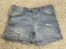 SEVEN 7 Women's Distressed Denim Stretch Mid Waist Cuffed Shorts sz 4 waist 30"