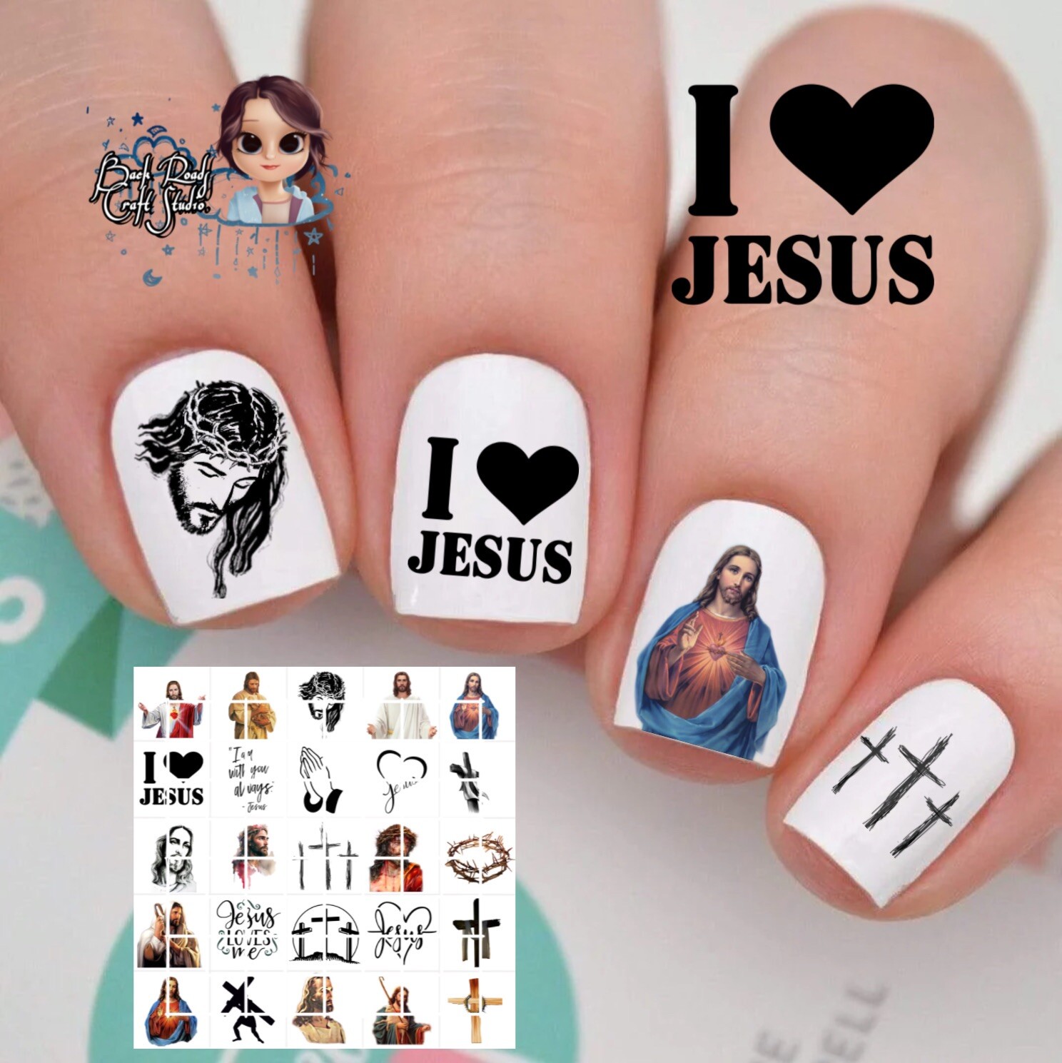 Jesus Faith Hope Love Waterslide Nail Art Decals Set of 50 Instructions & Bonus