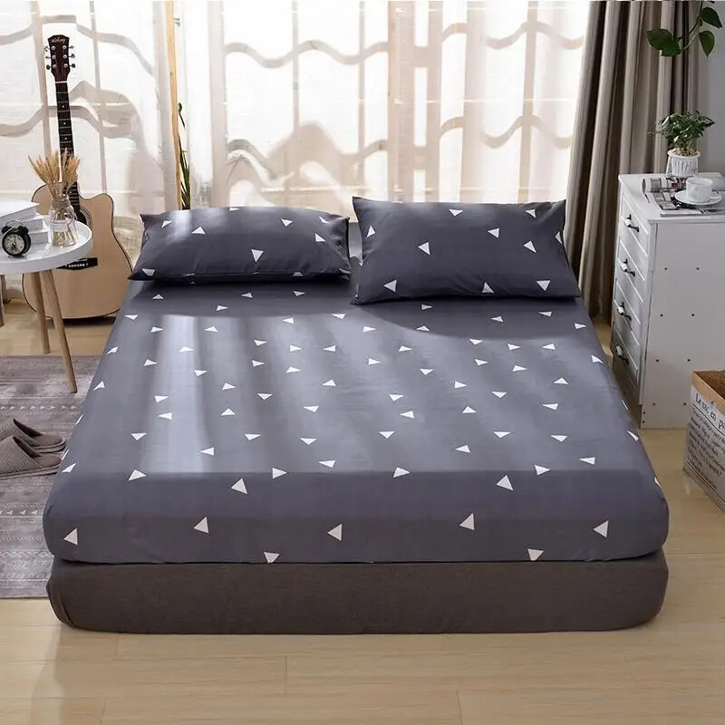 Sábana Ajustada Funda de almohada Flor Estampada Cama Lino Colchón Con Elástico
