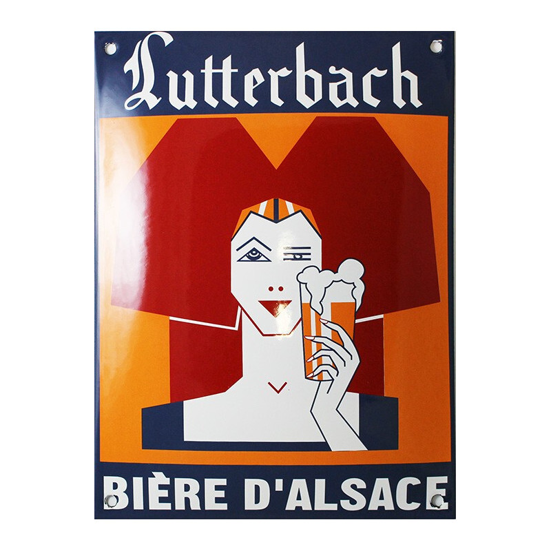 Plaque émaillée LUTTERBACH bière d'Alsace pour ambiance chaleureuse de cuisine et salon rétro