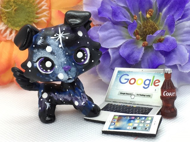 Mini Toy Pet Shop, Galaxy Dog Puppy, Collie OOAK Custom Hand Painted