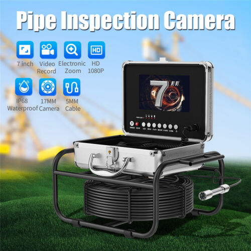 7'' Sewer Camera Pipe Inspection Camera 16GB Video DVR 17mm 20m Endoscope IP68 - Picture 1 of 15