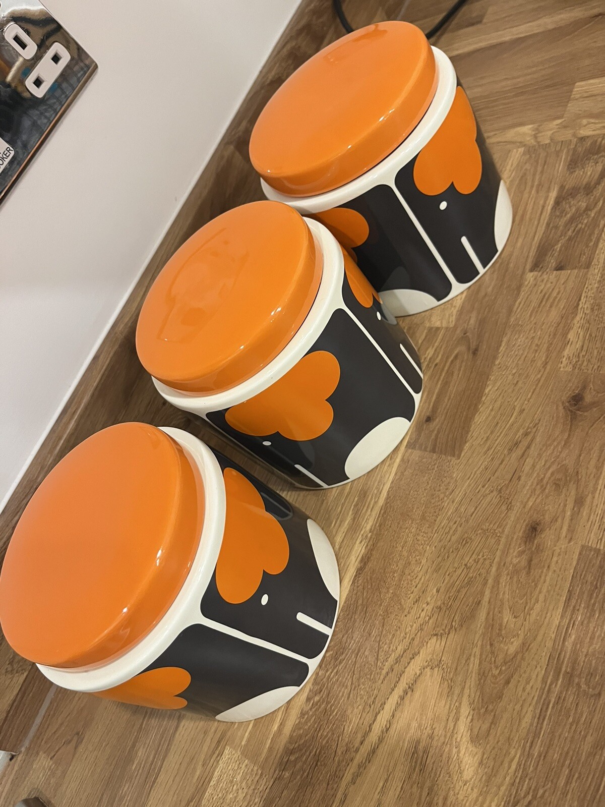 3 x Orla Kiely Elephant Ceramic Storage Jars Tea Coffee Sugar eBay