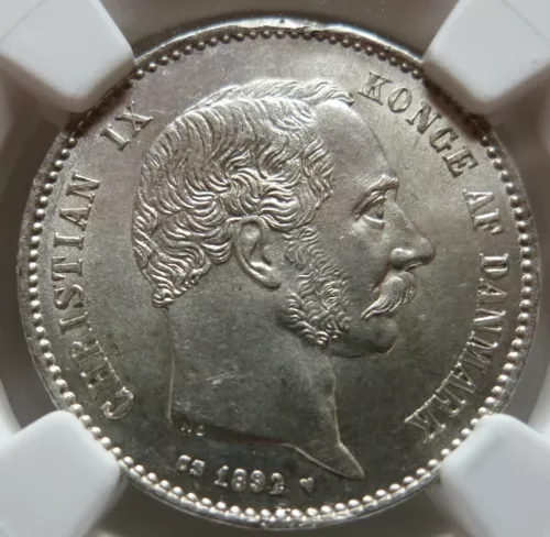 DENMARK 1 Krone 1892 NGC UNC Details King Christian IX Silver Dolphin