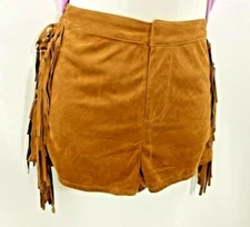 SAN JOY Brown Faux Suede Fringe Shorts Size MEDIUM High Waist  Sexy Cowgirl NWT