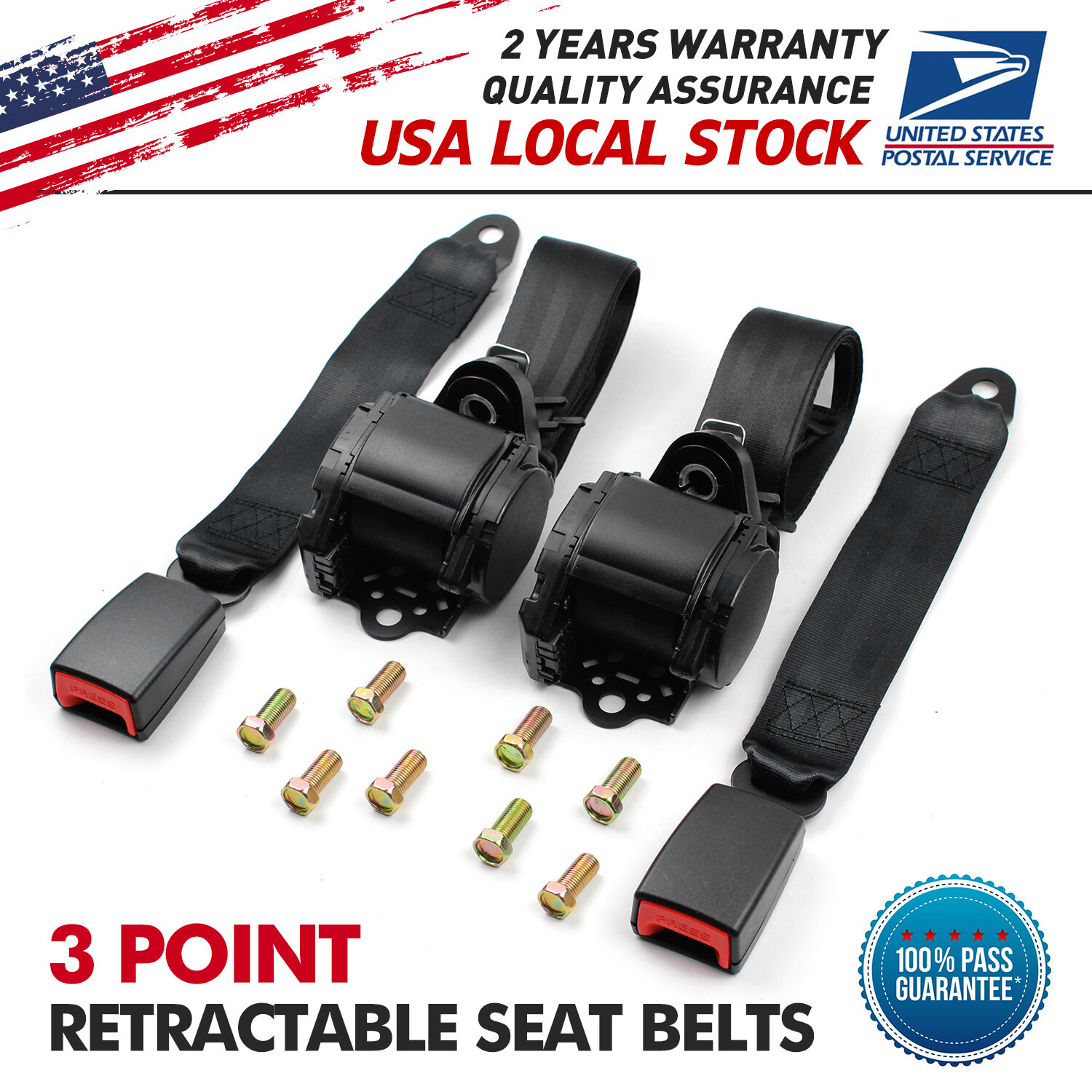 2 Set Adjustable Seat Belt Car Truck Lap Belt Universal 3 point Safety Travel