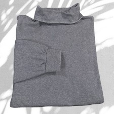 Vintage 90s Lands End Turtleneck Shirt Large Womens Gray Blank Made in USA
