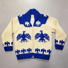 Vtg 50s Thunderbird Sweater Wool Shawl Collar Cowichan Cardigan Rockabilly RARE