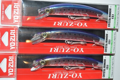 3 lures yo zuri crystal minnow sinking jerkbait 4 3/8'' 9/16oz r1129-hiw sardine