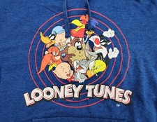 Looney Tunes Teen's XL 15-17 Blue Long Sleeve Pullover Hoodie Multi-Color Logo